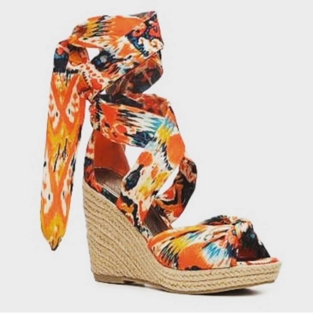 Impo | “Tipsy” Wedge tie-up espadrille sandals in ikat print, size 10